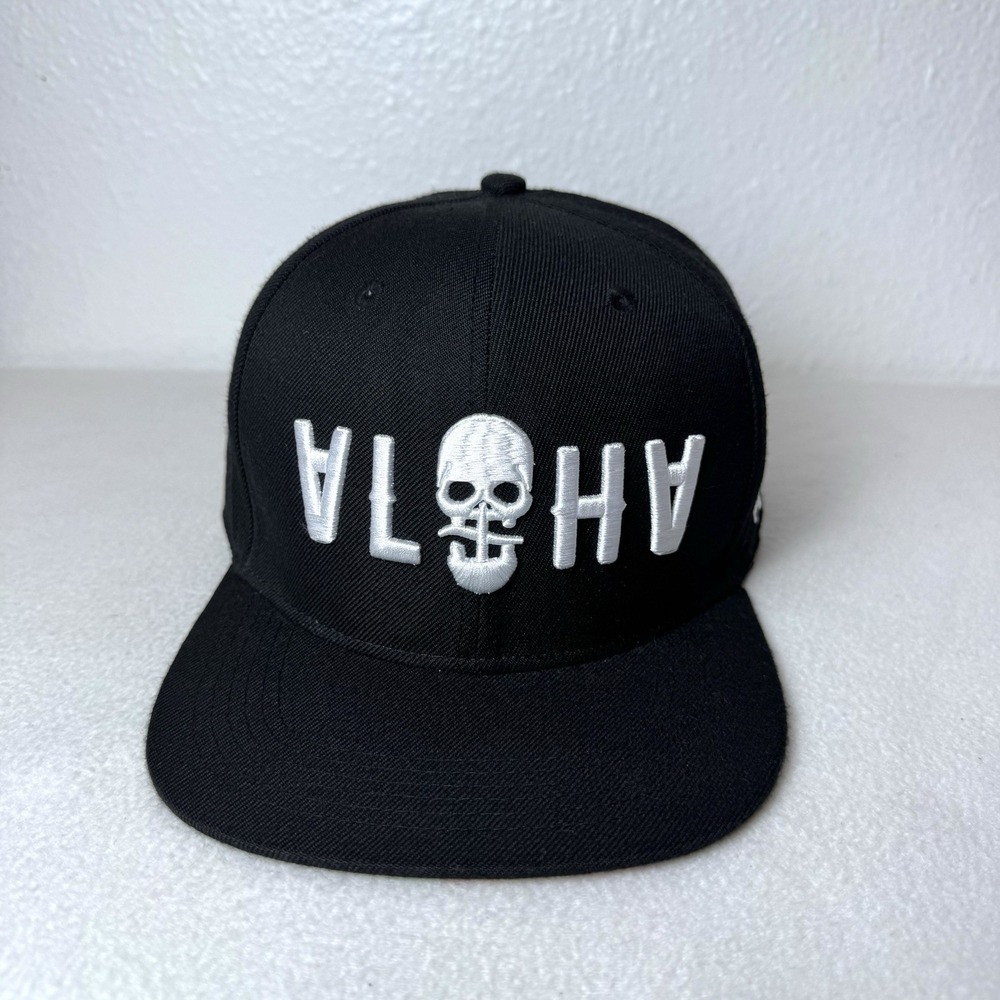 The Bank Aloha Hat Flat Bill SnapBack Adjustable Cap Skull Pirate Ship Black